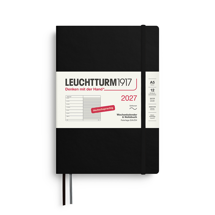 Agenda Semana Vista & Libreta  Medium (A5) 2027, Tapas blandas, Negro, Alemán