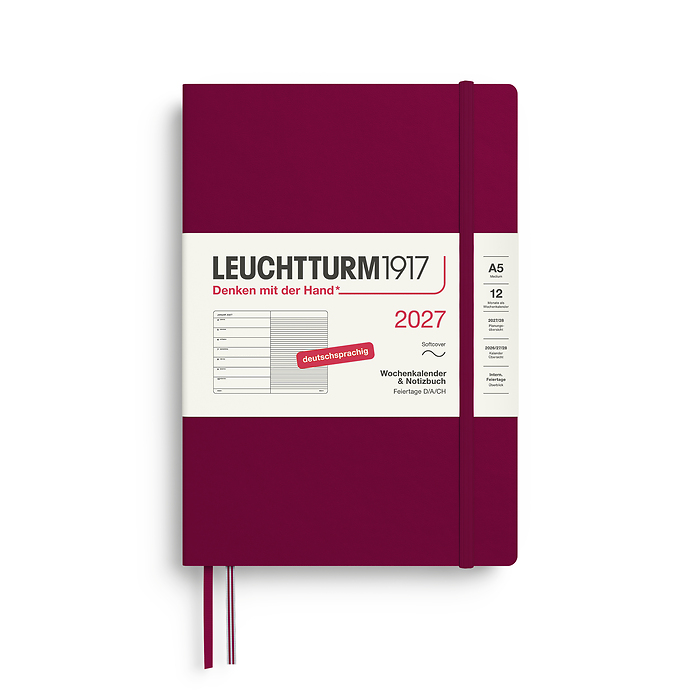 Agenda Semana Vista & Libreta  Medium (A5) 2027, Tapas blandas, Port Red, Alemán