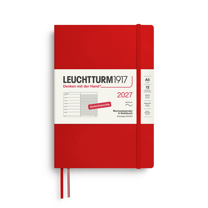 Agenda Semana Vista & Libreta  Medium (A5) 2027, Tapas blandas, Cherry, Alemán