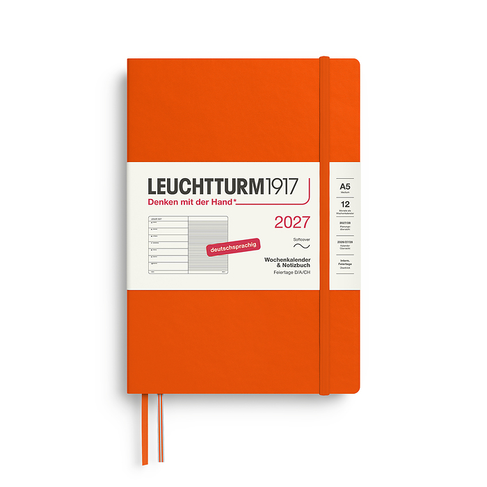 Agenda Semana Vista & Libreta  Medium (A5) 2027, Tapas blandas, Pumpkin, Alemán