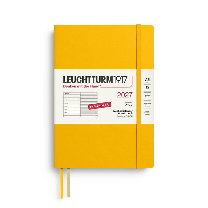 Agenda Semana Vista & Libreta  Medium (A5) 2027, Tapas blandas, Sunflower, Alemán