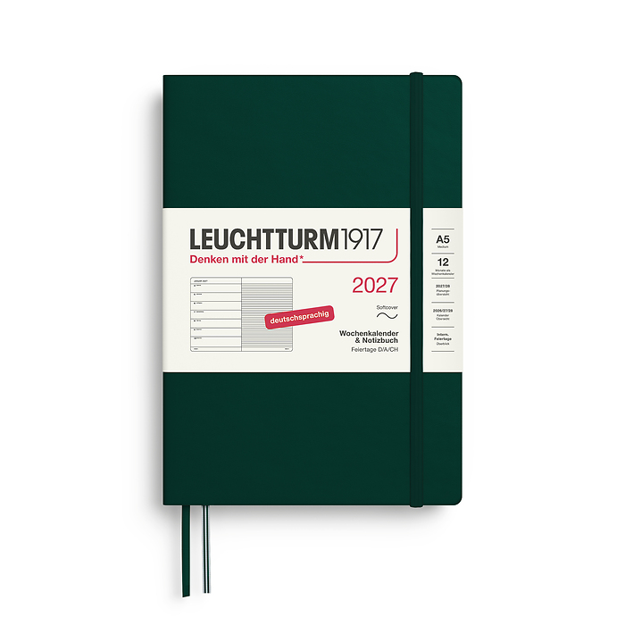Agenda Semana Vista & Libreta  Medium (A5) 2027, Tapas blandas, Forest Green, Alemán