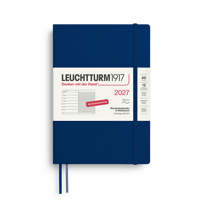 Agenda Semana Vista & Libreta  Medium (A5) 2027, Tapas blandas, Azul Marino, Alemán