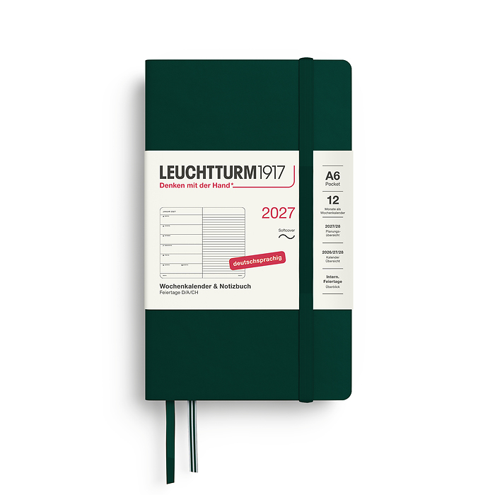 Agenda Semana Vista & Libreta  Pocket (A6) 2027, Tapas blandas, Forest Green, Alemán
