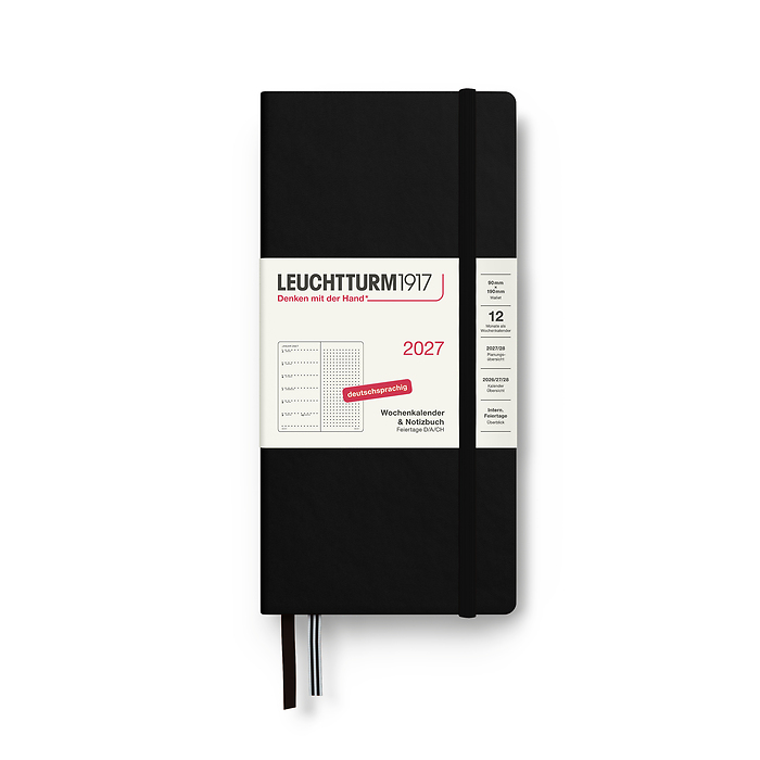 Agenda Semana Vista & Libreta Punteado Wallet (B6+ x A6) 2027, Negro, Alemán