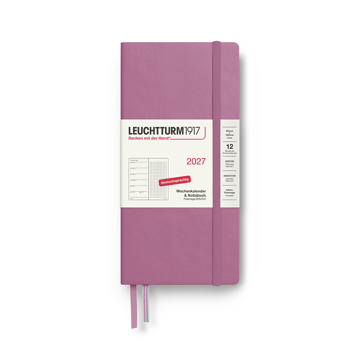 Agenda Semana Vista & Libreta Punteado Wallet (B6+ x A6) 2027, Dusty Rose, Alemán