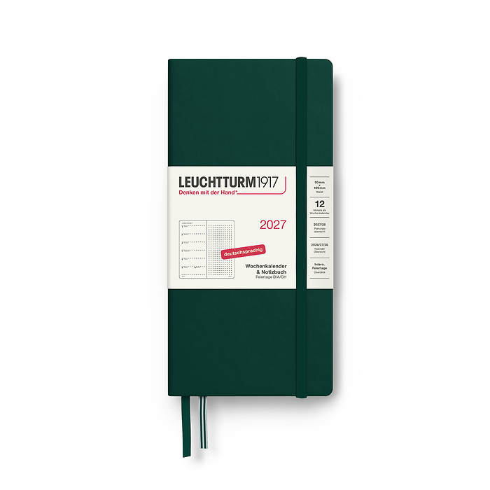 Agenda Semana Vista & Libreta Punteado Wallet (B6+ x A6) 2027, Forest Green, Alemán