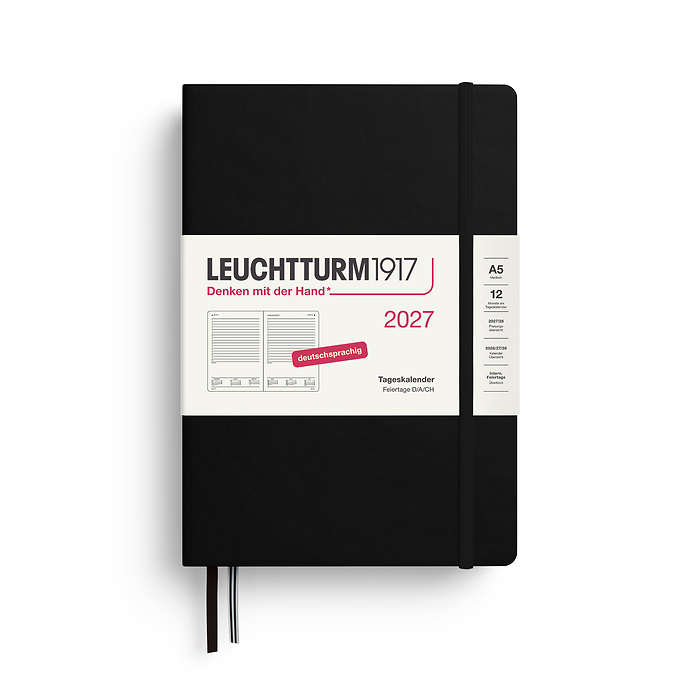 Agenda Día Página Medium (A5)  2027, Negro, Alemán