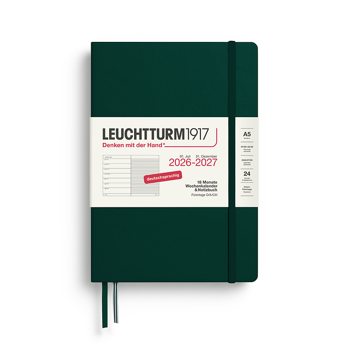 Agenda Semanal & Libreta Medium (A5) 2027, 18 Meses, Forest  Green, Alemán