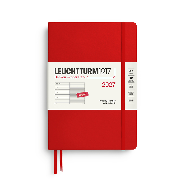 Agenda Semana Vista & Libreta  Medium (A5) 2027, Cherry, Inglés