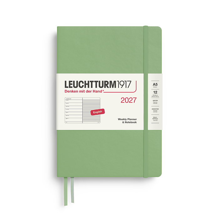 Agenda Semana Vista & Libreta  Medium (A5) 2027, Sage, Inglés