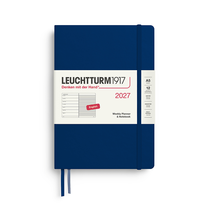 Agenda Semana Vista & Libreta  Medium (A5) 2027, Azul Marino, Inglés
