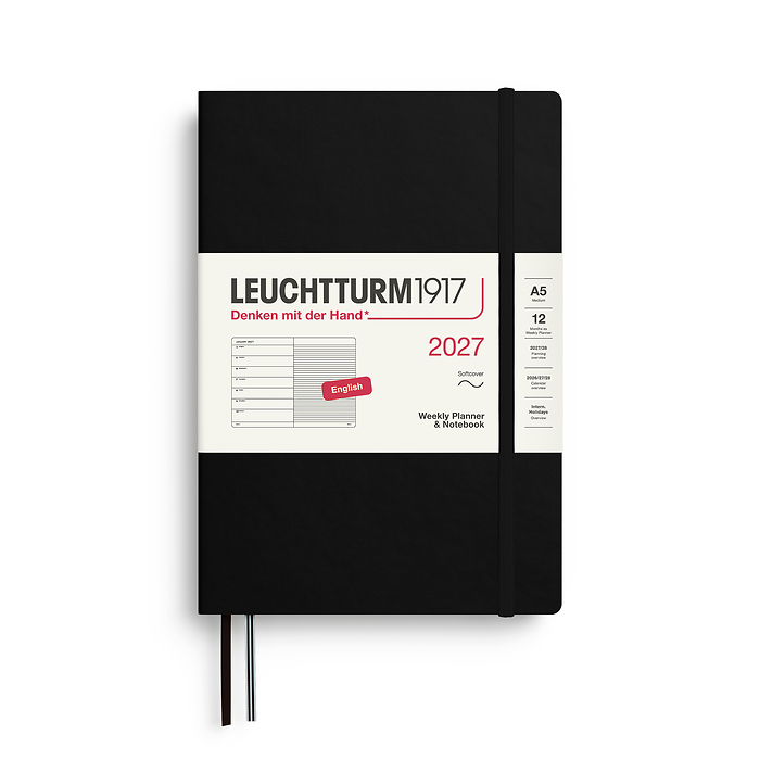 Agenda Semana Vista & Libreta  Medium (A5) 2027, Tapas blandas, Negro, Inglés