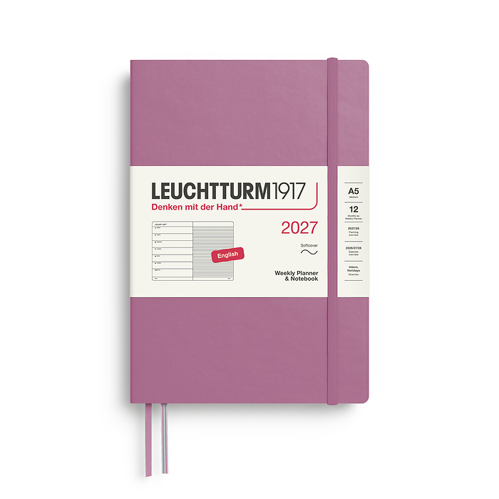 Agenda Semana Vista & Libreta  Medium (A5) 2027, Tapas blandas, Dusty Rose, Inglés