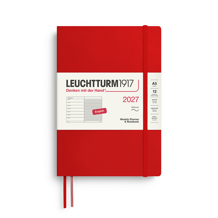 Agenda Semana Vista & Libreta  Medium (A5) 2027, Tapas blandas, Cherry, Inglés