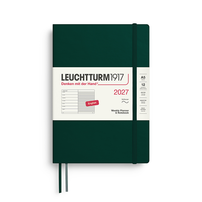 Agenda Semana Vista & Libreta  Medium (A5) 2027, Tapas blandas, Forest Green, Inglés