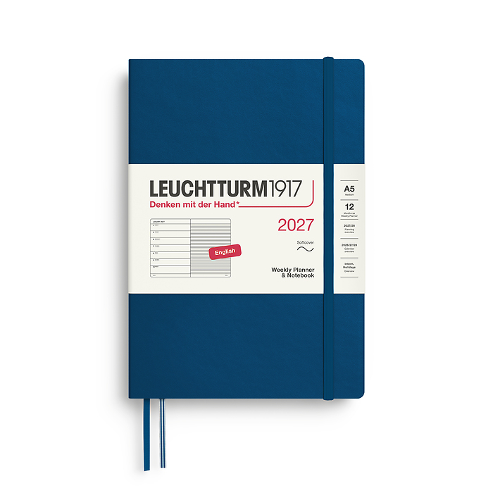 Agenda Semana Vista & Libreta  Medium (A5) 2027, Tapas blandas, Indigo, Inglés