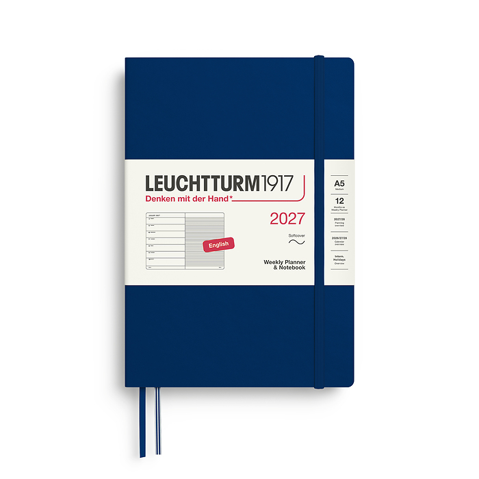 Agenda Semana Vista & Libreta  Medium (A5) 2027, Tapas blandas, Azul Marino, Inglés