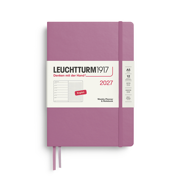 Agenda Semana Vista & Libreta  Punteado Medium (A5) 2027, Dusty Rose, Inglés