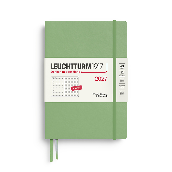 Agenda Semana Vista & Libreta  Punteado Medium (A5) 2027, Sauge, Inglés