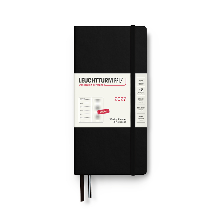 Agenda Semana Vista & Libreta Punteado Wallet (B6+ x A6) 2027, Negro, Inglés