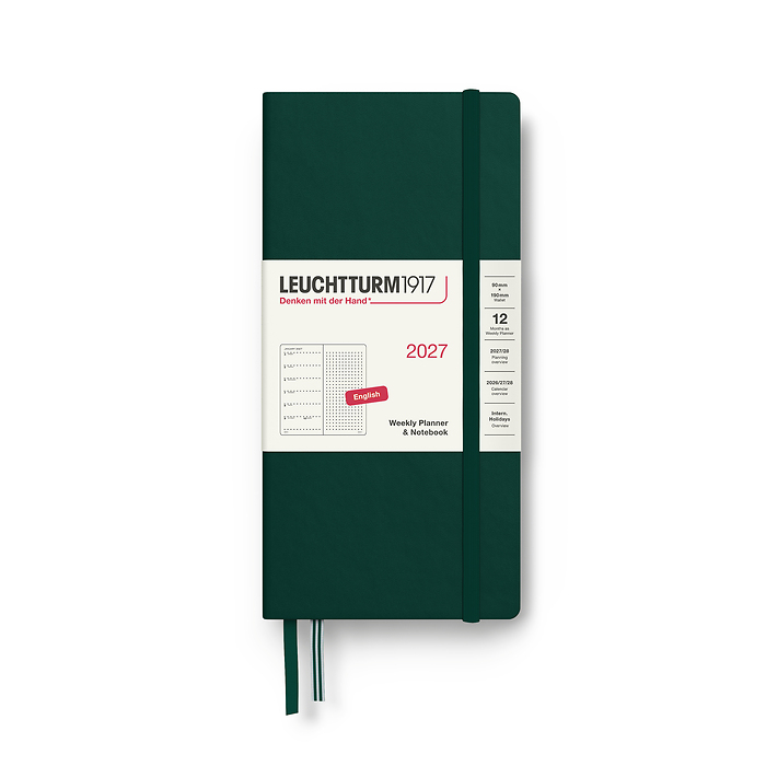 Agenda Semana Vista & Libreta Punteado Wallet (B6+ x A6) 2027, Forest Green, Inglés