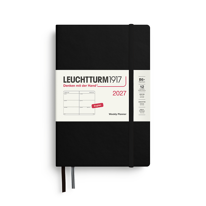 Agenda Semana Vista Paperback  (B6+) 2027, Negro, Inglés