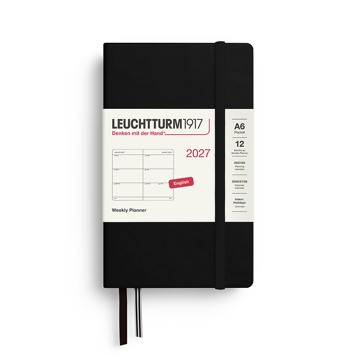 Agenda Semana Vista Pocket (A6) 2027, Negro, Inglés