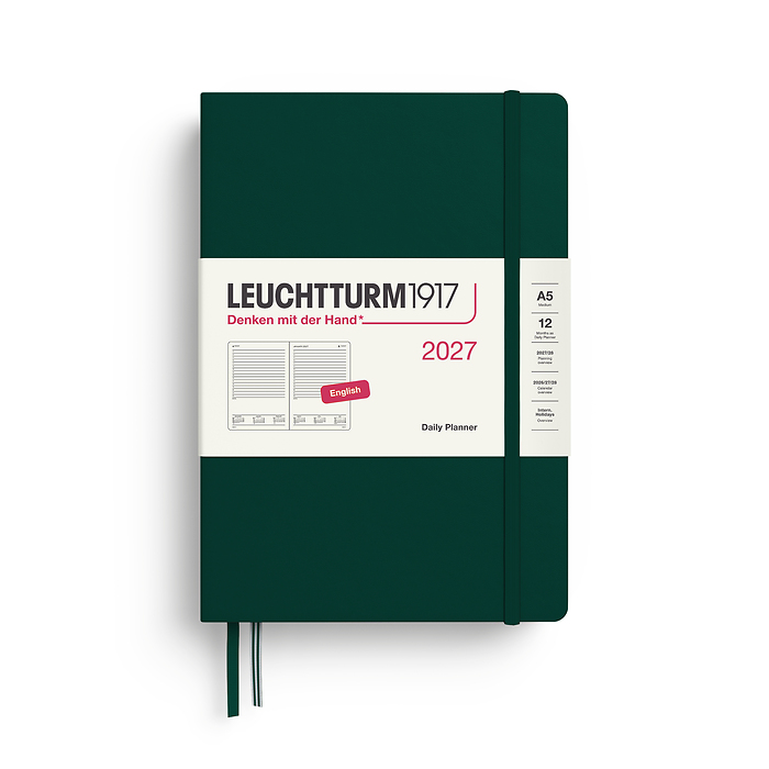 Agenda Día Página Medium (A5)  2027, Forest Green, Inglés