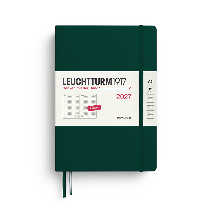 Agenda Día Página Punteado Medium (A5) 2027, Forest Green, Inglés