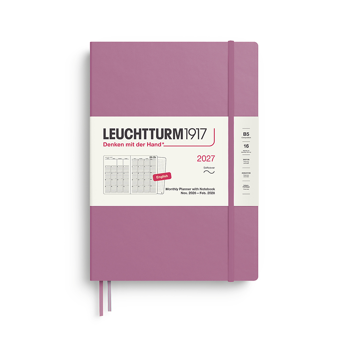Planificador Mensual & Libreta (B5) 2027, 16 Meses, Tapas blandas, Dusty Rose, Inglés