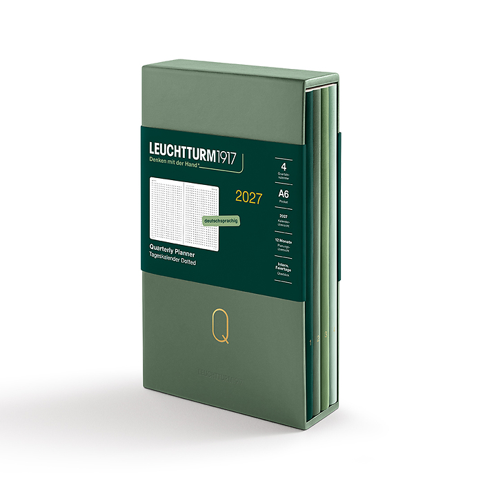 Quarterly Agenda Dá Pagína, Punteado, Pocket A6, 2027, juego de 4, Shades of Green, Alemán