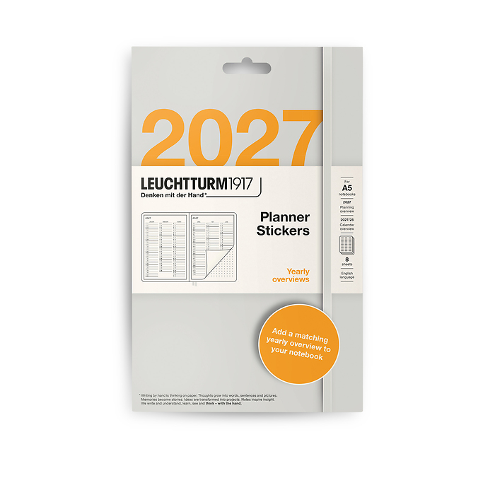 Agenda adhesiva 2027, Vista por años, Inglés