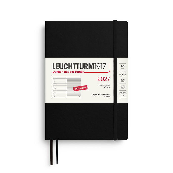 Agenda Semana Vista & Libreta  Medium (A5) 2027, Tapas blandas, Negro, Francés