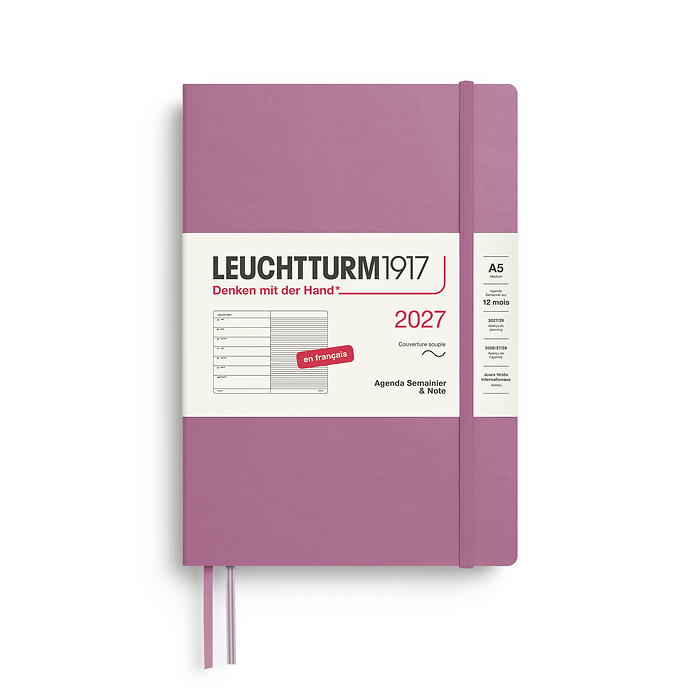 Agenda Semana Vista & Libreta  Medium (A5) 2027, Tapas blandas, Dusty Rose, Francés