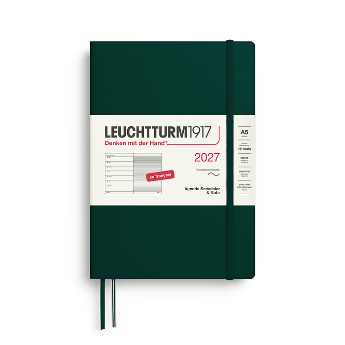 Agenda Semana Vista & Libreta  Medium (A5) 2027, Tapas blandas, Forest Green, Francés