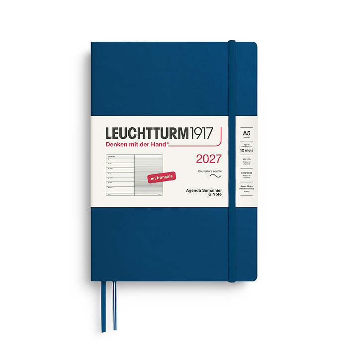 Agenda Semana Vista & Libreta  Medium (A5) 2027, Tapas blandas, Indigo, Francés