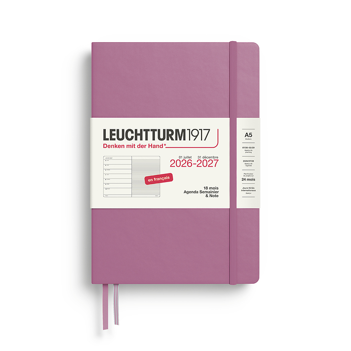 Agenda Semanal & Libreta Medium (A5) 2027, 18 Meses, Dusty Rose, Francés