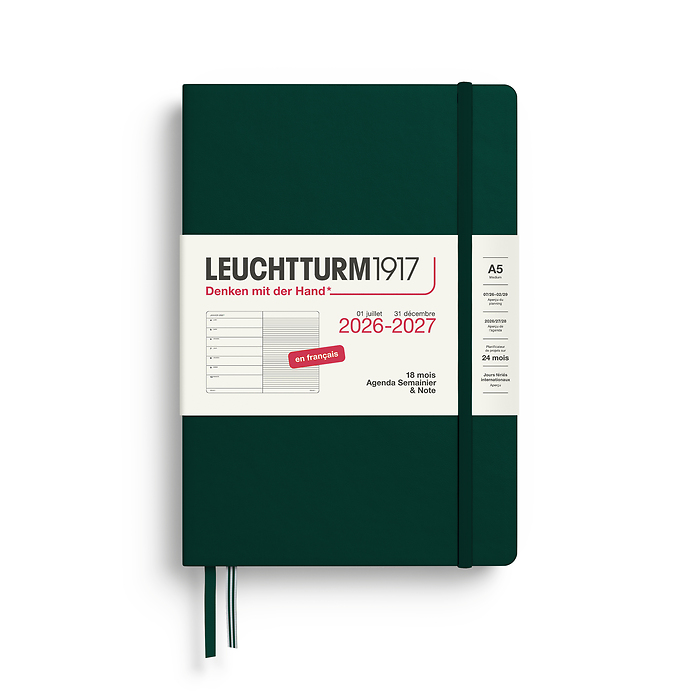 Agenda Semanal & Libreta Medium (A5) 2027, 18 Meses, Forest  Green, Francés