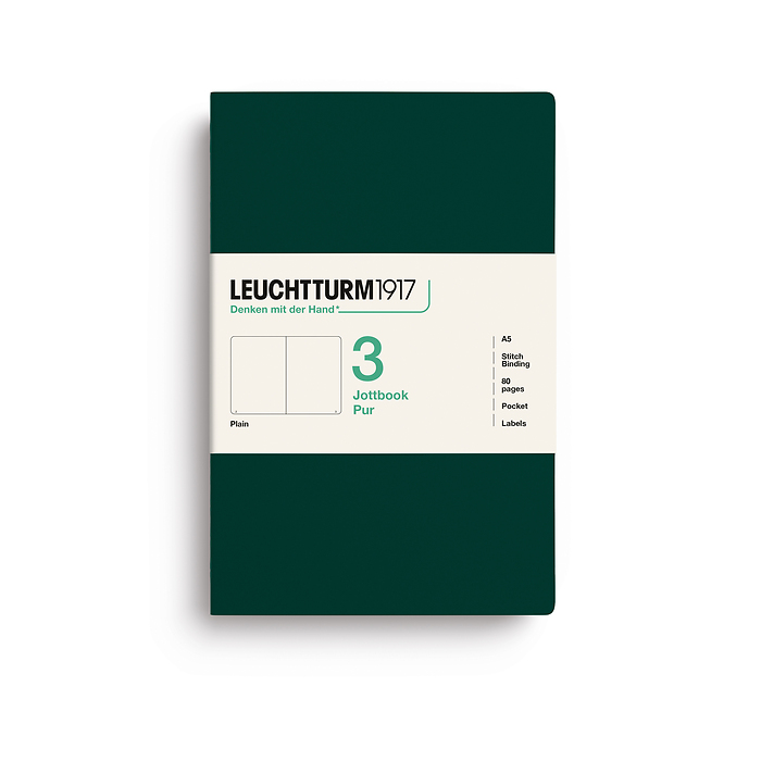 Jottbook pur (A5), 80 páginas numeradas, en blanco, Forest Green, set de 3