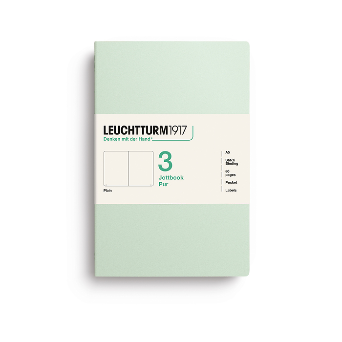 Jottbook pur (A5), 80 páginas numeradas, en blanco, Mint Green, set de 3