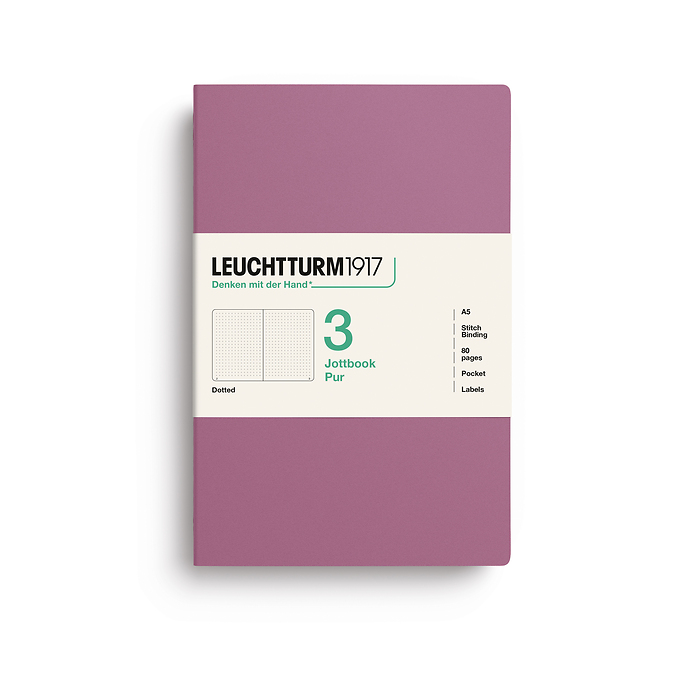 Jottbook pur (A5), 80 páginas numeradas, dotted, Dusty Rose, set de 3