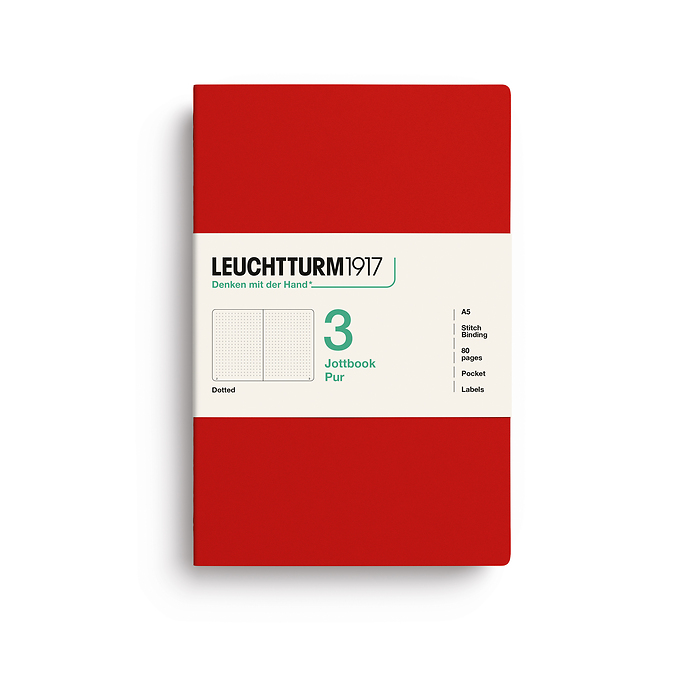 Jottbook pur (A5), 80 páginas numeradas, dotted, Cherry, set de 3