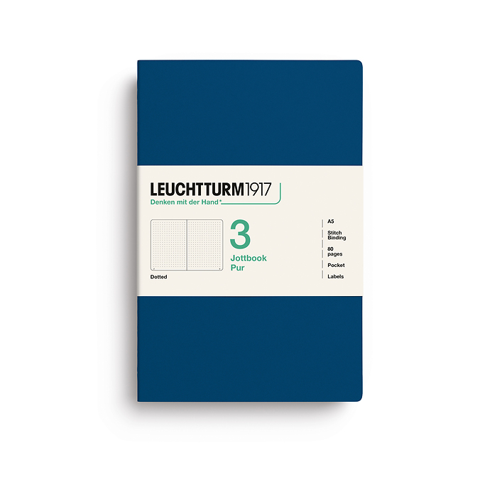 Jottbook pur (A5), 80 páginas numeradas, dotted, Indigo, set de 3
