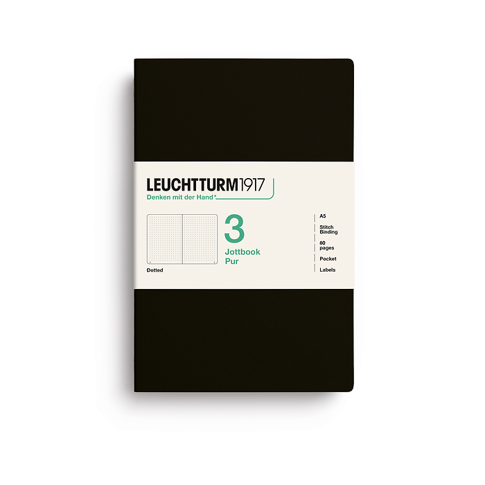 Jottbook pur (A5), 80 páginas numeradas, dotted, Negro, set de 3