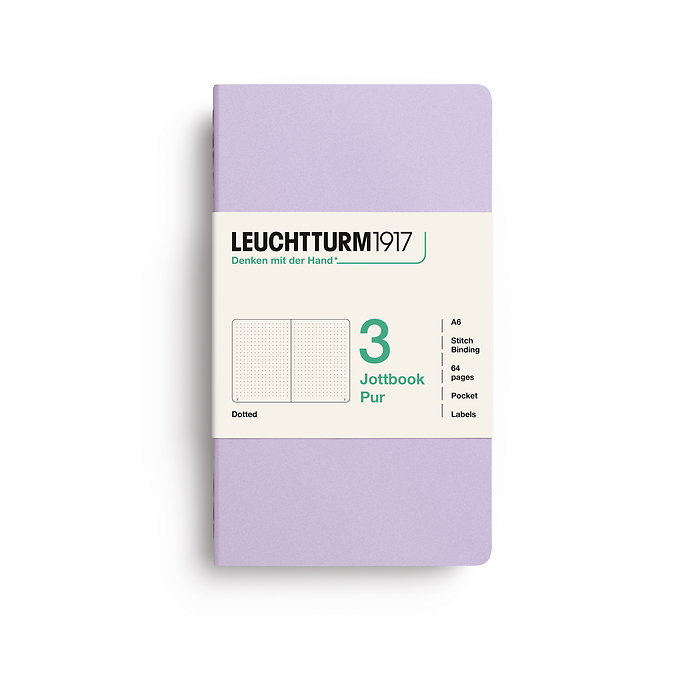 Jottbook pur (A6), 64 páginas numeradas, dotted, Lilac, set de 3