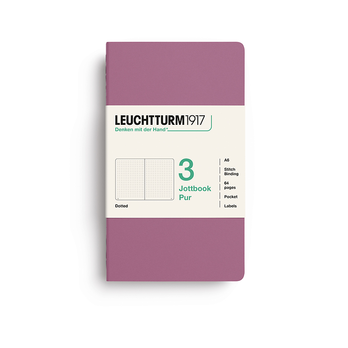 Jottbook pur (A6), 64 páginas numeradas, dotted, Dusty Rose, set de 3