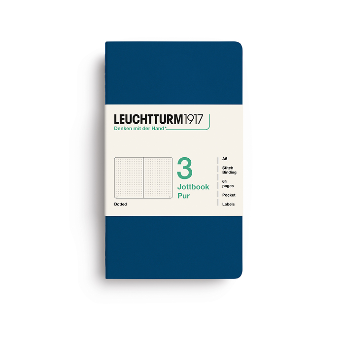 Jottbook pur (A6), 64 páginas numeradas, dotted, Indigo, set de 3